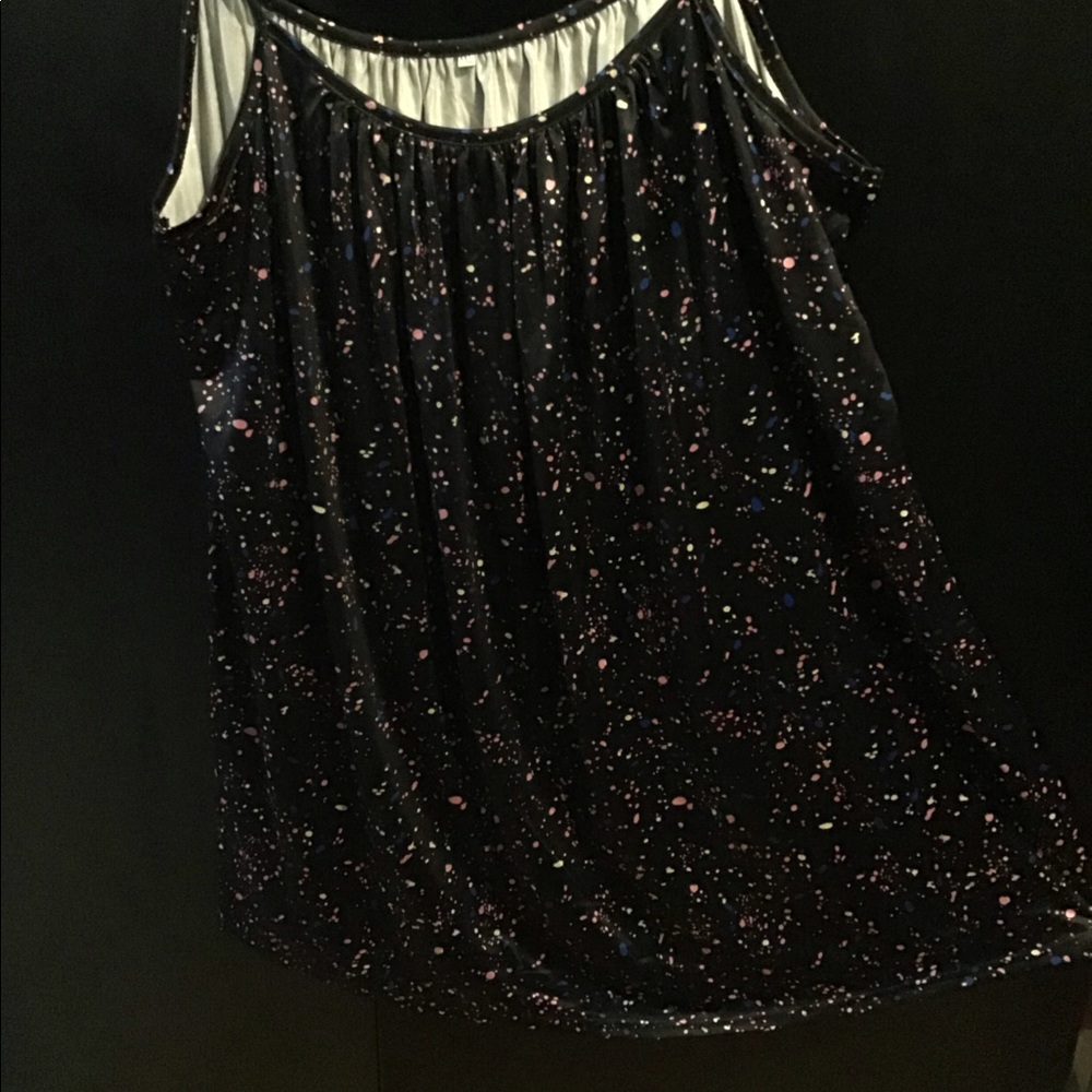 Black tank w pink blue yellow splatter 5X - Picture 4 of 5
